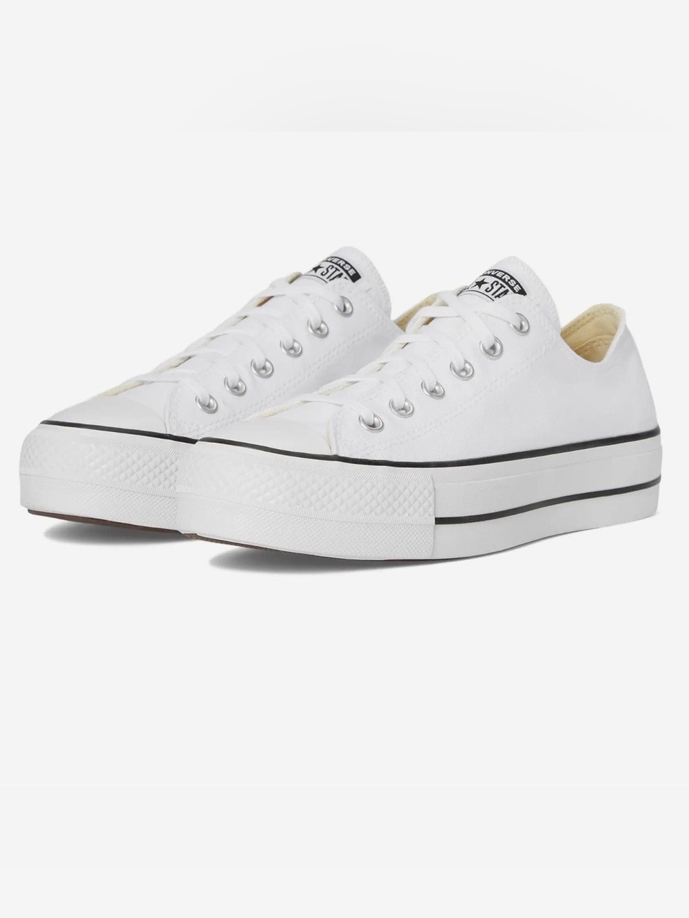 Converse White Low Top Platform Sneakers with Black Stripe